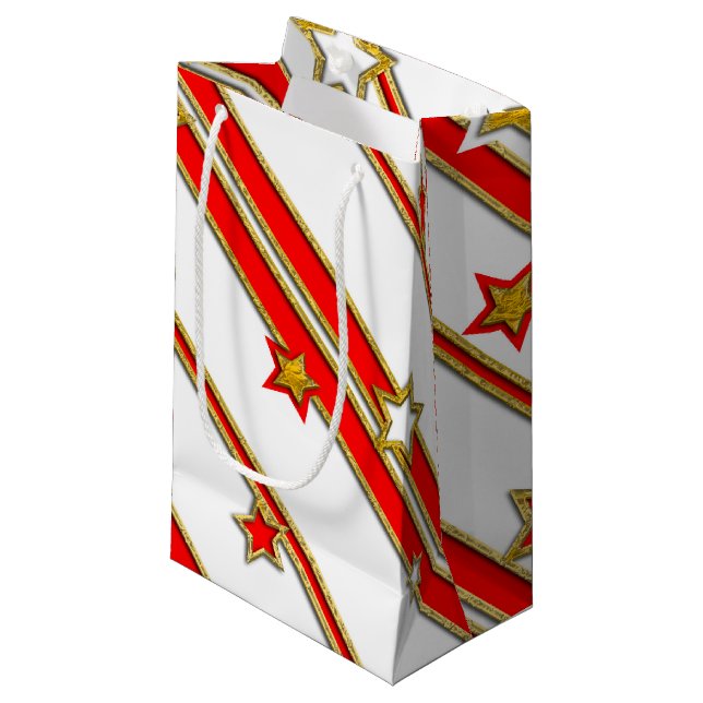 Stars & Stripes Pattern gold red + your ideas Small Gift Bag (Front Angled)