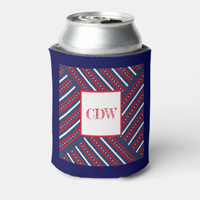 Stars & Stripes Patterned with Initials Can Cooler (Can Back)