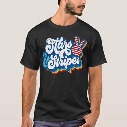 Stars  Stripes Peace Sign Retro 4th Of July Hippi T_Shirt