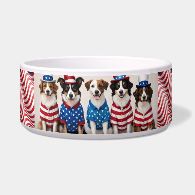 Stars & Stripes Pups Dog Bowl ("Paws up for the USA")