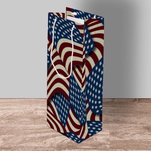 Stars  Stripes Red Blue USA American Flags Wine Gift Bag