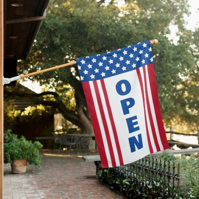 Stars & Stripes Red White Blue Open House Flag (In SItu)