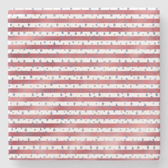 Stars Stripes Red White Blue Stone Coaster (Front)