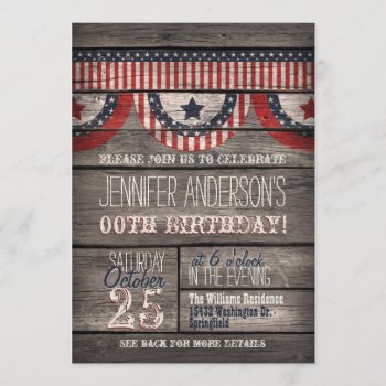 Stars & Stripes  Rustic Adult Teen Birthday Invitation by Card_Stop at Zazzle