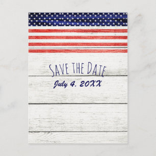Stars Stripes Rustic Wood Patriotic Save the Date Announcement Postcard
