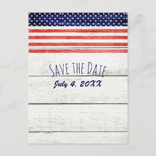 Stars Stripes Rustic Wood Patriotic Save the Date Announcement Postcard