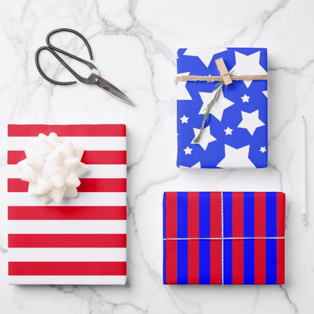 Stars & Stripes Set of 3 Wrapping Paper Sheets (Front)