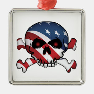 Stars & Stripes Skull Metal Ornament