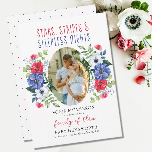 Stars Stripes Sleepless Nights Floral Pregnancy Announcement (Creator Uploaded)