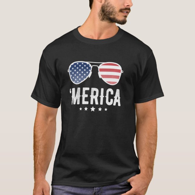 Stars Stripes Sunglasses Freedom Usa Merica T-Shirt (Front)
