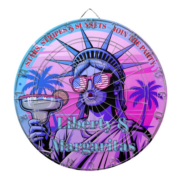 Stars, Stripes & Sunsets—Liberty & Margaritas Dart Board (Front)