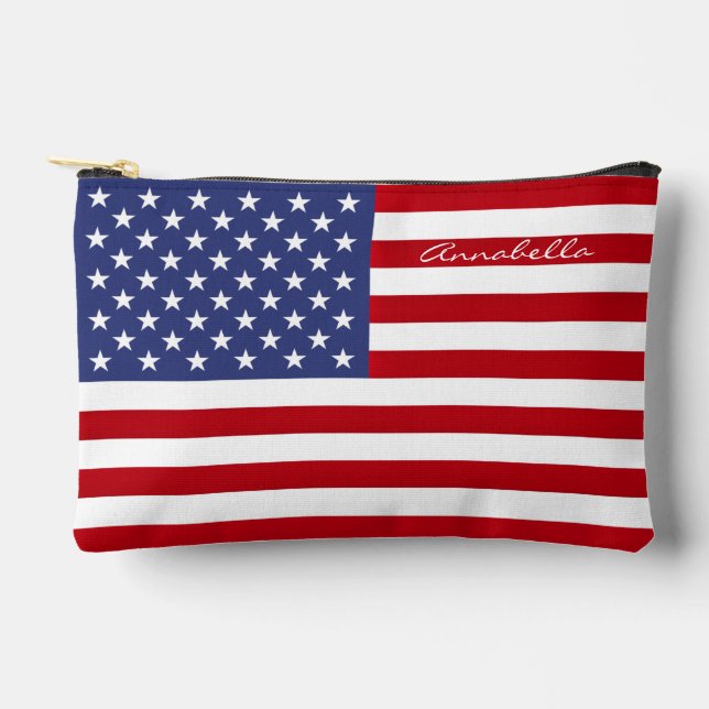 Stars & Stripes US Flag Personalized (optional) Accessory Pouch (Front)