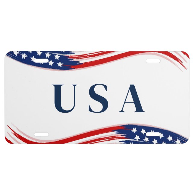 Stars & Stripes USA Aluminum License Plate (Front)