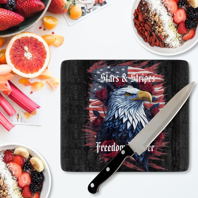 Stars & Stripes USA Flag Bald Eagle & Roses Cutting Board (Creator Uploaded)