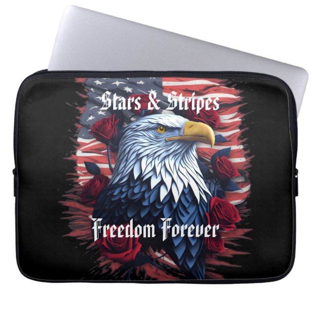 Stars & Stripes USA Flag Bald Eagle with Roses  Laptop Sleeve (Front)