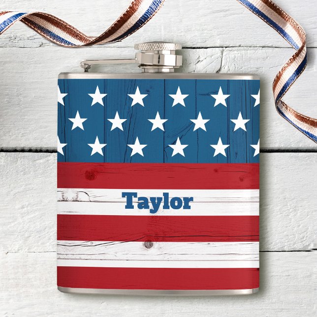 Stars Stripes USA Flag Patriotic Rustic Country  Flask (Creator Uploaded)