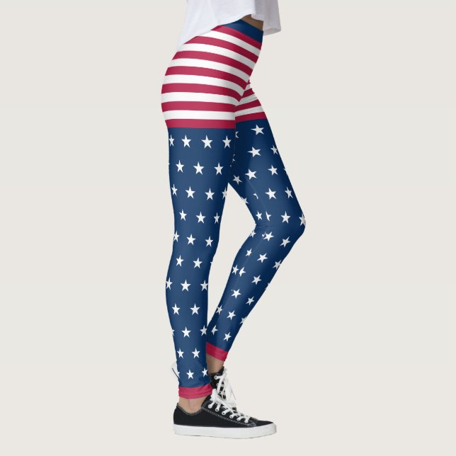 Stars & Stripes White Red Blue Original Patriotic Leggings (Right)
