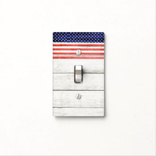 Stars & Stripes White Rustic Wood Patriotic USA Light Switch Cover