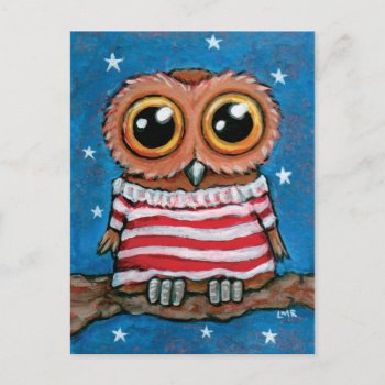 Stars & Stripes Wide Eyed Owl | Bird Art Postcard by LisaMarieArt at Zazzle