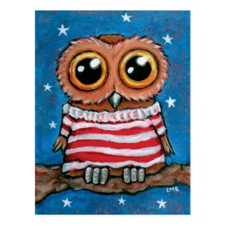 Stars & Stripes Wide Eyed Owl | Bird Art Postcard