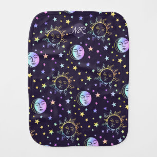 Stars Sun And Moon Cute Celestial Add Monogram Baby Burp Cloth