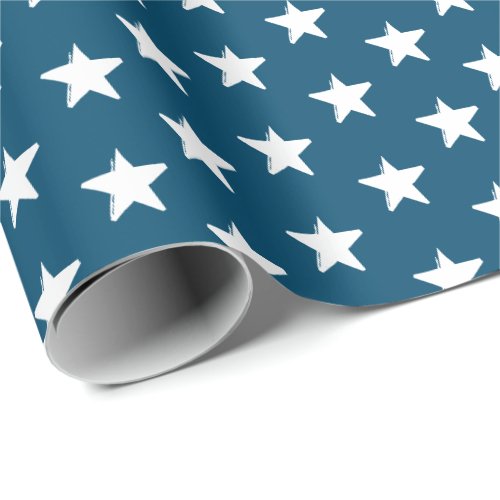 Stars teal blue and white pattern modern patriotic wrapping paper