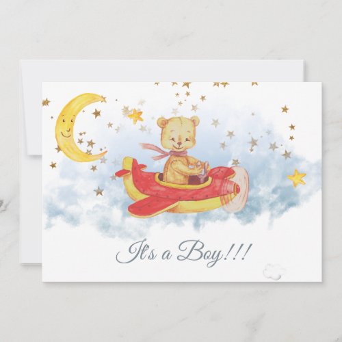 *~*  Stars Teddy Bear Red Plane Baby Boy Shower Invitation