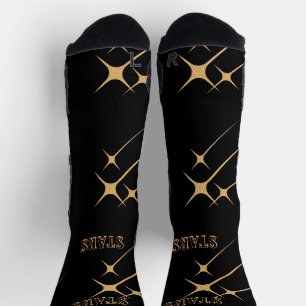 Stars Text Name Printed Black Color Background Socks