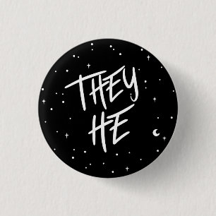 Stars They/He Pronouns  Button