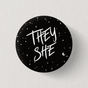 Stars They/She Pronouns Button