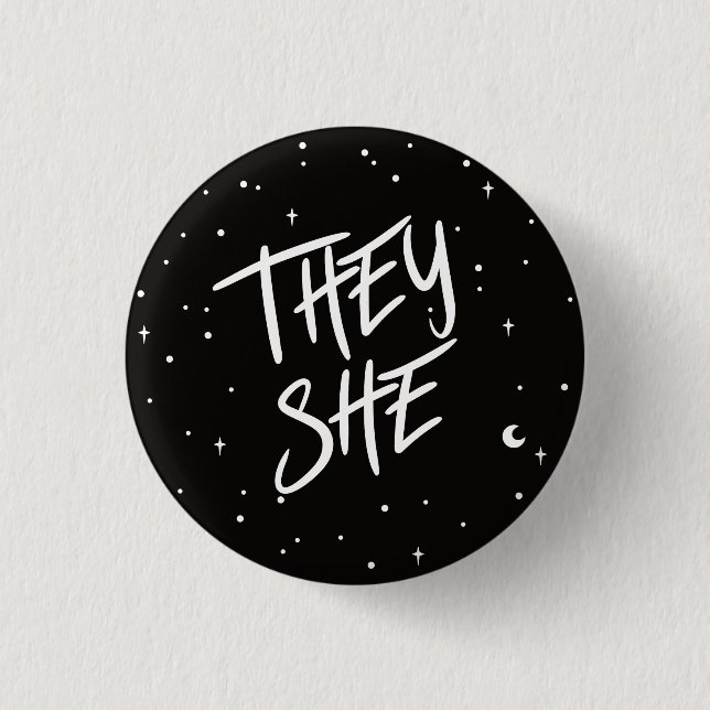 Stars They/She Pronouns  Button (Front)