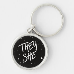 Stars They/She Pronouns Keychain