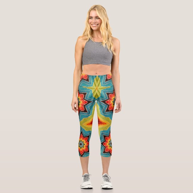 Stars Tie Dye Capri Leggings (Front)