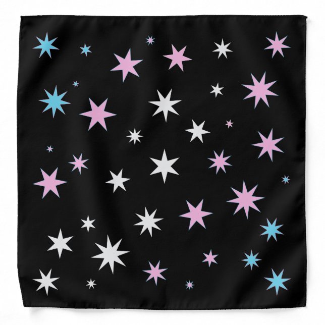 Stars - Trans Pride Colors on Black Bandana (Front)