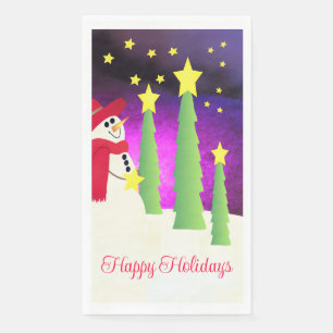 Stars Trees And Snowman Paper Guest Towels