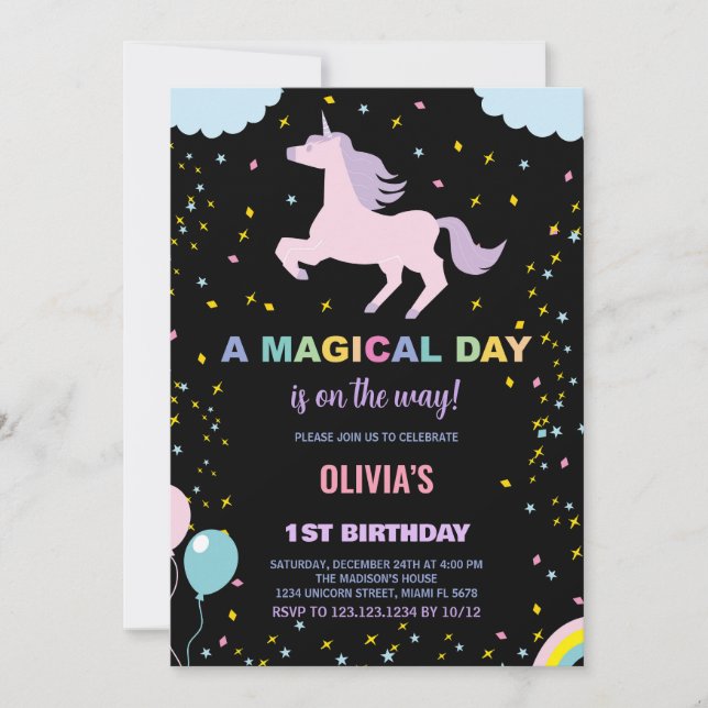Stars Unicorn Birthday Invitations (Front)