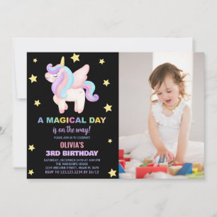 Stars Unicorn Birthday Invitations with photo