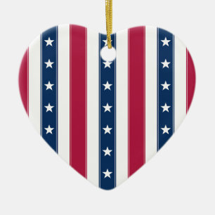 Stars & Vertical Stripes Personalized USA Heart Ceramic Ornament