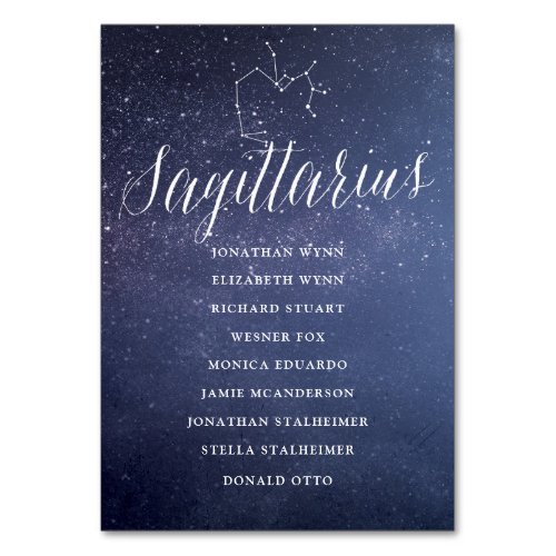 Stars Wedding Seating Chart Card Sagittarius