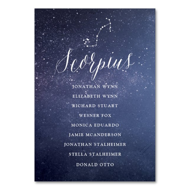Stars Wedding Seating Chart Card Scorpius (Front)
