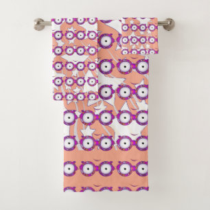 Stars With Glasses Kids Coral Bath Towel Set