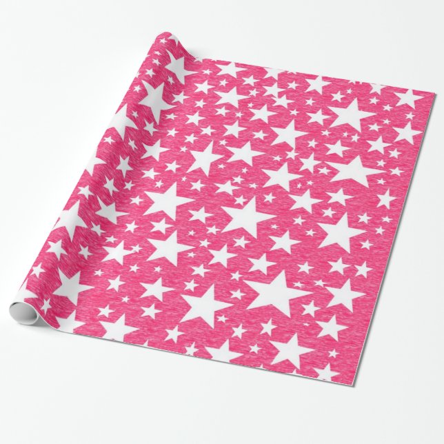 Stars with Hot Pink Background Wrapping Paper (Unrolled)