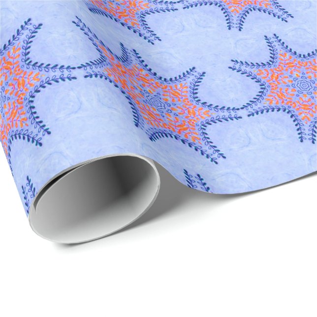 STARS WITH RED BLUE FLORAL WRAPPING PAPER (Roll Corner)