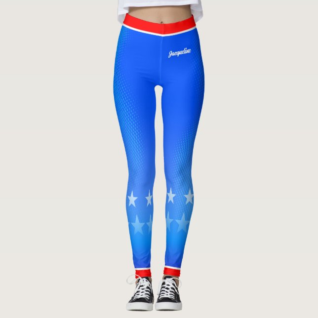 Stars with Your Name on Bright Blue Leggings (Front)