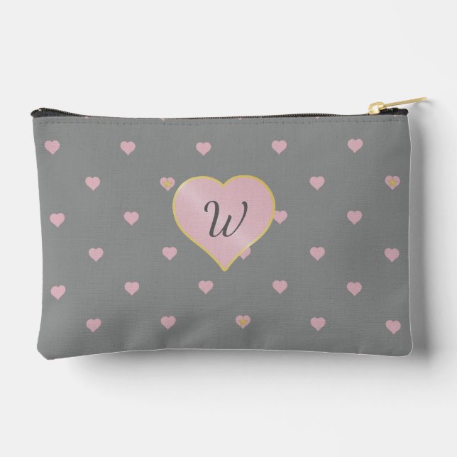 Stars Within Hearts on Gray Accessory Pouch (Back)