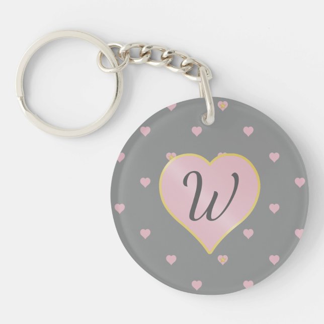 Stars Within Hearts on Gray Acrylic Keychain (Front)