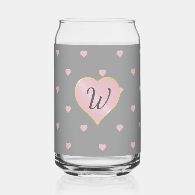 Stars Within Hearts on Gray Can Glass (Front)