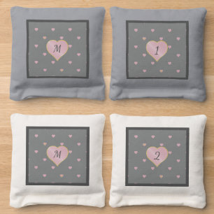 Stars Within Hearts on Gray Cornhole Bags