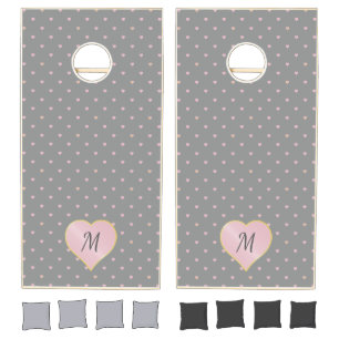 Stars Within Hearts on Gray Cornhole Set