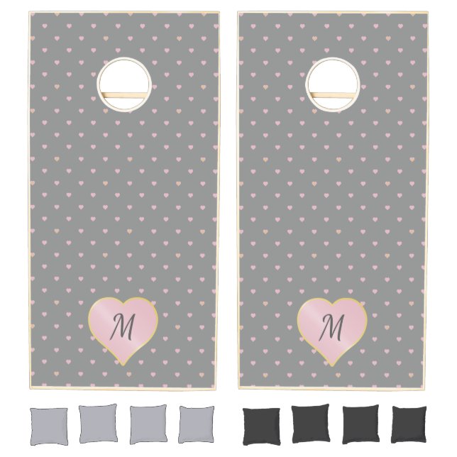 Stars Within Hearts on Gray Cornhole Set (Set)